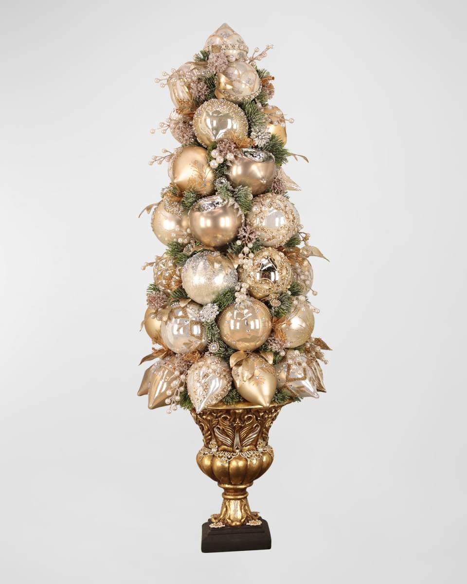 Ivory Gold Urn Glass Ornament Topiary- 38.5 Inches